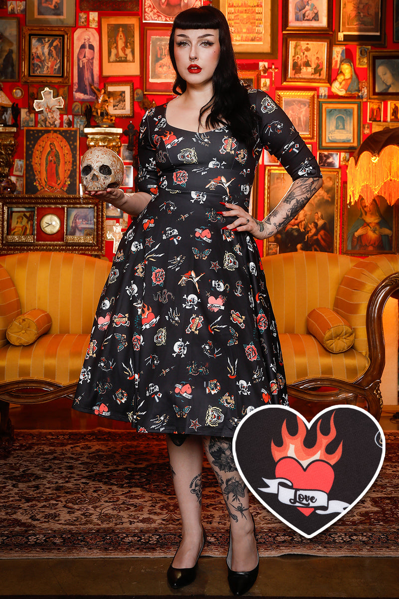 Scarlette Black Old School Tattoo Midi Dress