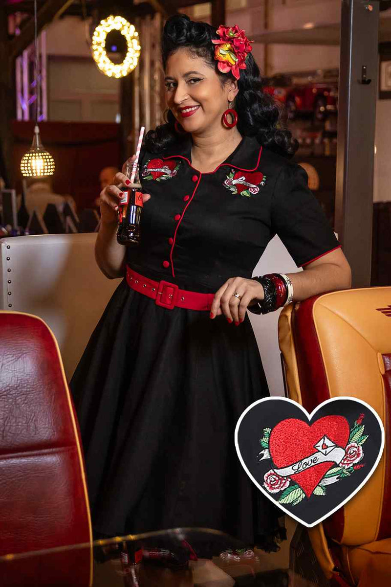 Sherry Heart Embroidery Shirt Dress