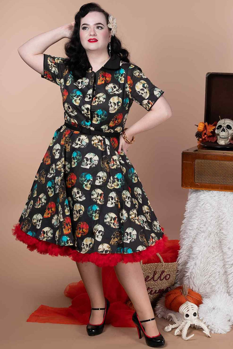 Penelope Rockabilly Black Skull Shirt Dress