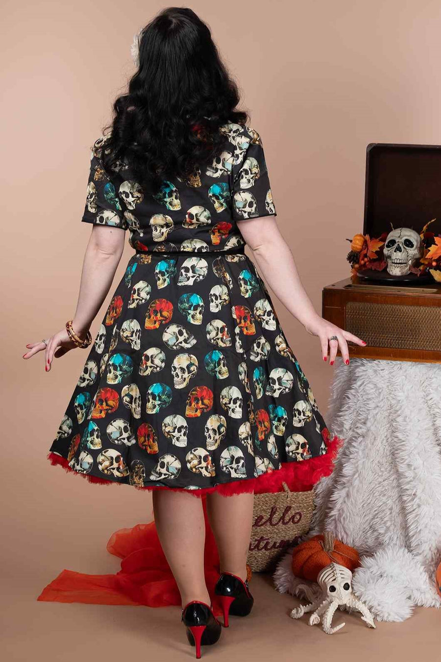 Penelope Rockabilly Black Skull Shirt Dress