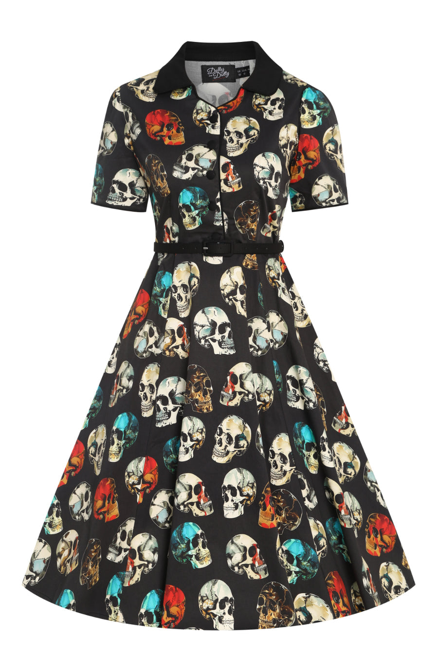 Penelope Rockabilly Black Skull Shirt Dress